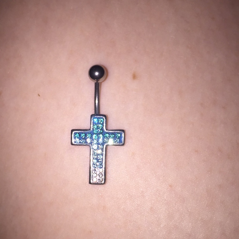 Blue cross belly ring